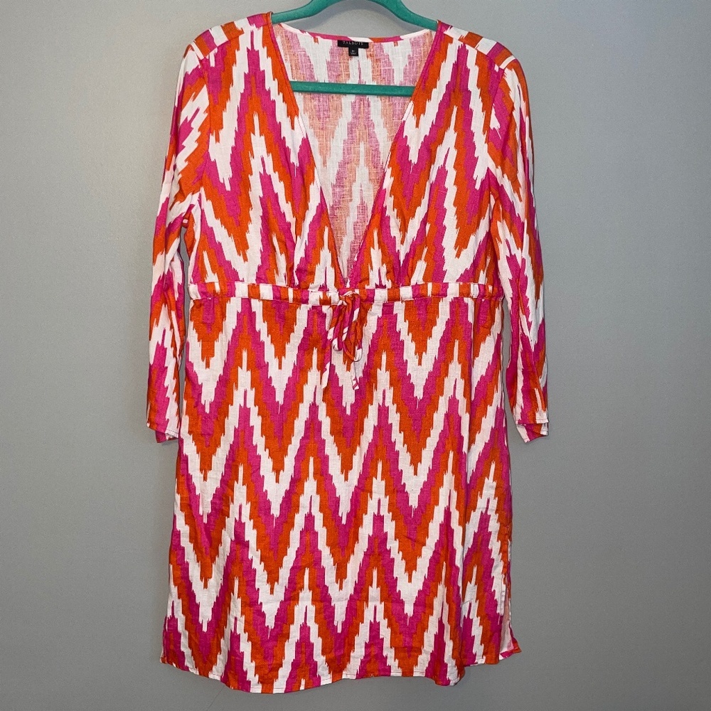 EUC Talbots V Neck 100% Linen Tunic Cover-Up Size Medium